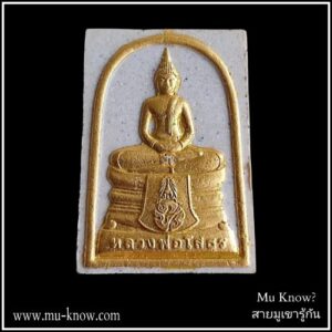 พระผงหลวงพ่อโสธร ภปร. รุ่นยกฉัตรทองคำ ปี 2539 (พิมพ์พิเศษปัดทองหน้า หลัง)